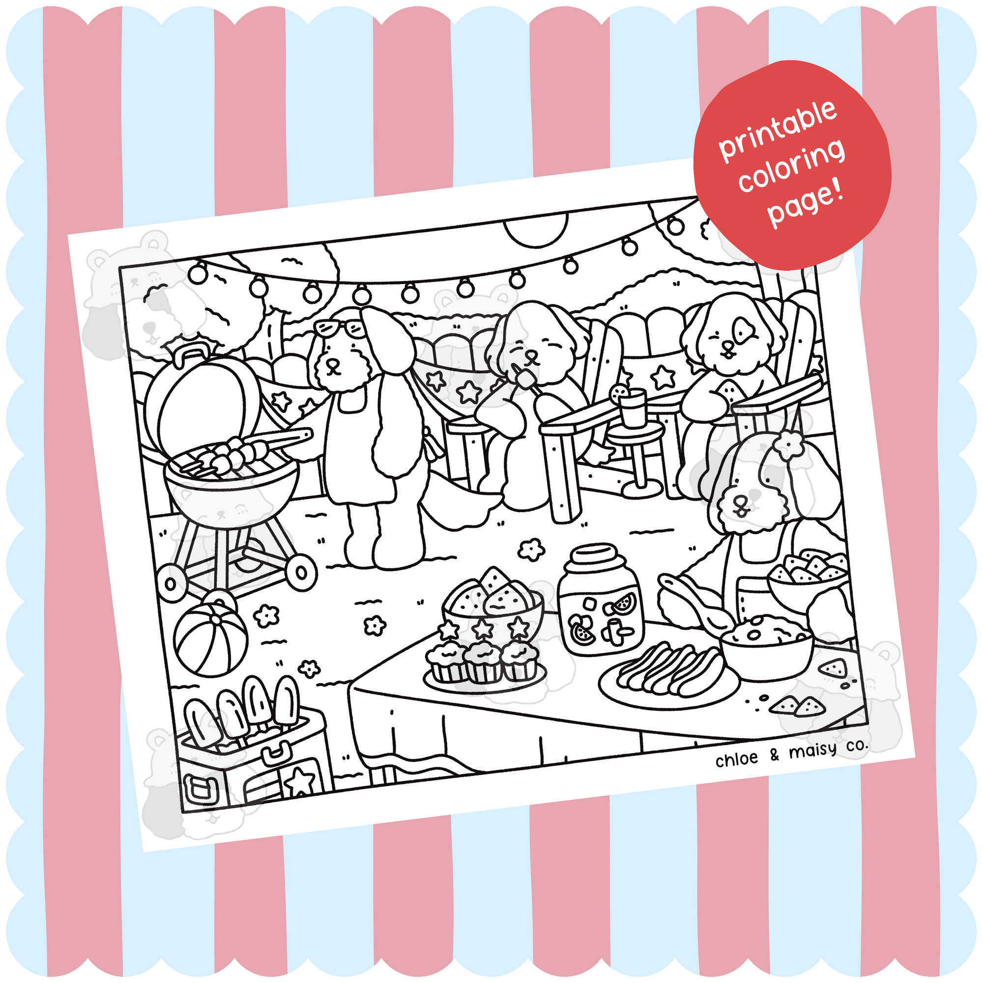 Printable Fourth of July dog coloring page by Chloe & Maisy